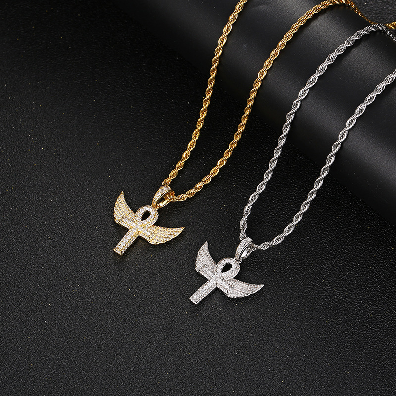 Zircon - Encrusted Angel Wing Cross Pendant