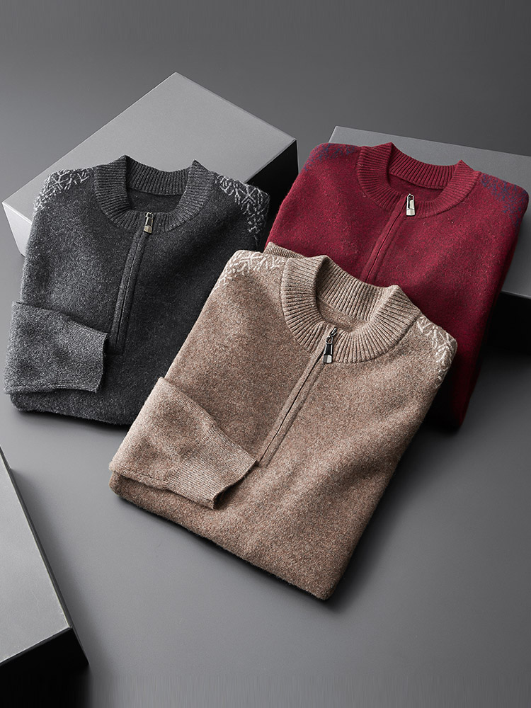 Men's Zipper Half High Collar Cashmere Sweater