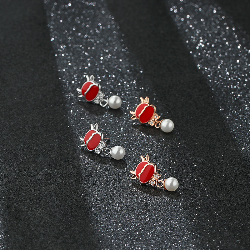 Pure Silver Earrings Female Korean Calf Earrings Freshwater Pearl Earrings