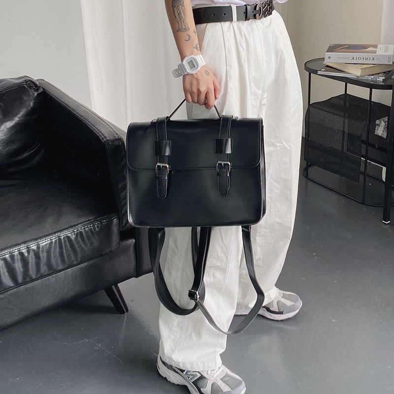 Leather Multi functional Double Shoulder Messenger Bag Black - Shop at LoveMi
