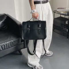Leather Multi-functional Double Shoulder Messenger Bag - Black - View 1