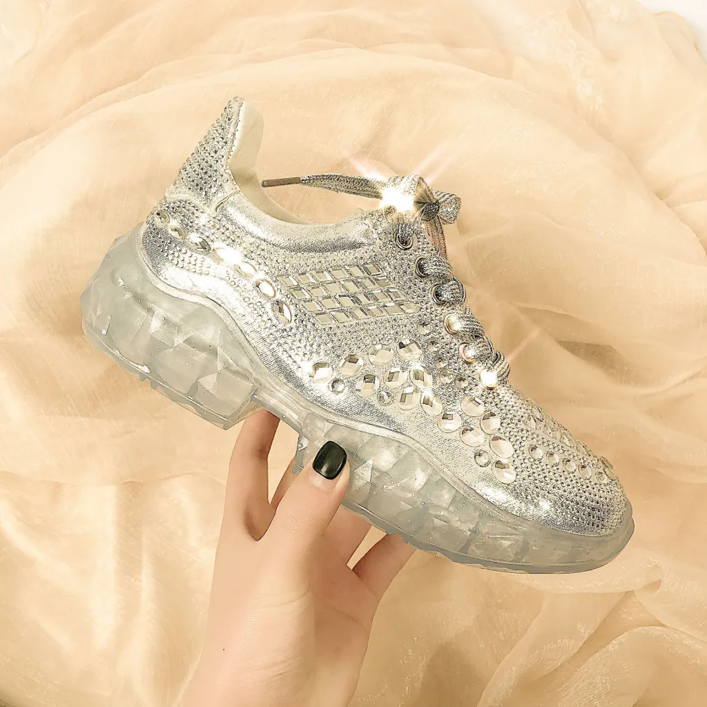 Spring and Autumn New Sports Shoes Fashion Rhinestone Trendy Women's Shoes - Silver