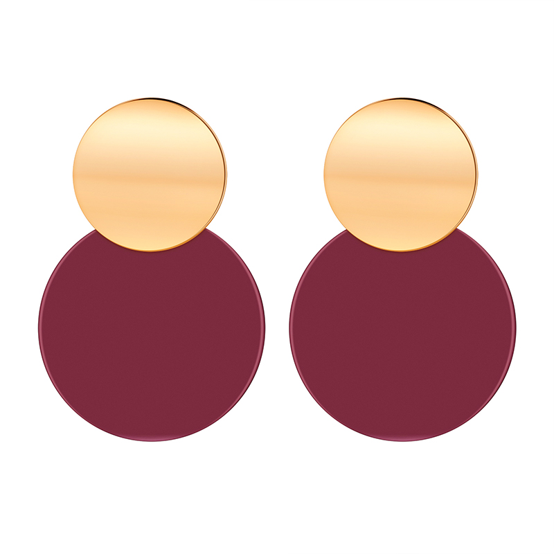 Red Lovely Geometric Pendant Gold Earrings