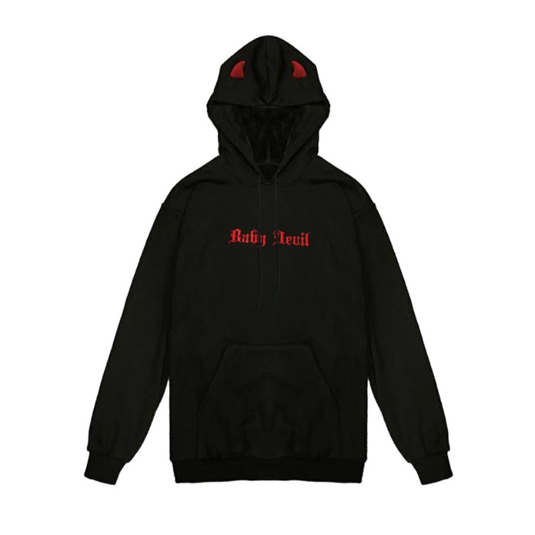 Diablo Three-Dimensional Horns Little Devil Plus Fleece Hooded Sweater