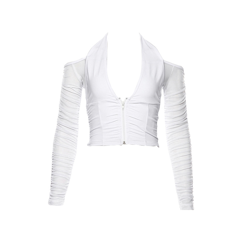 White Long-Sleeved Slim V-Neck Base Shirt