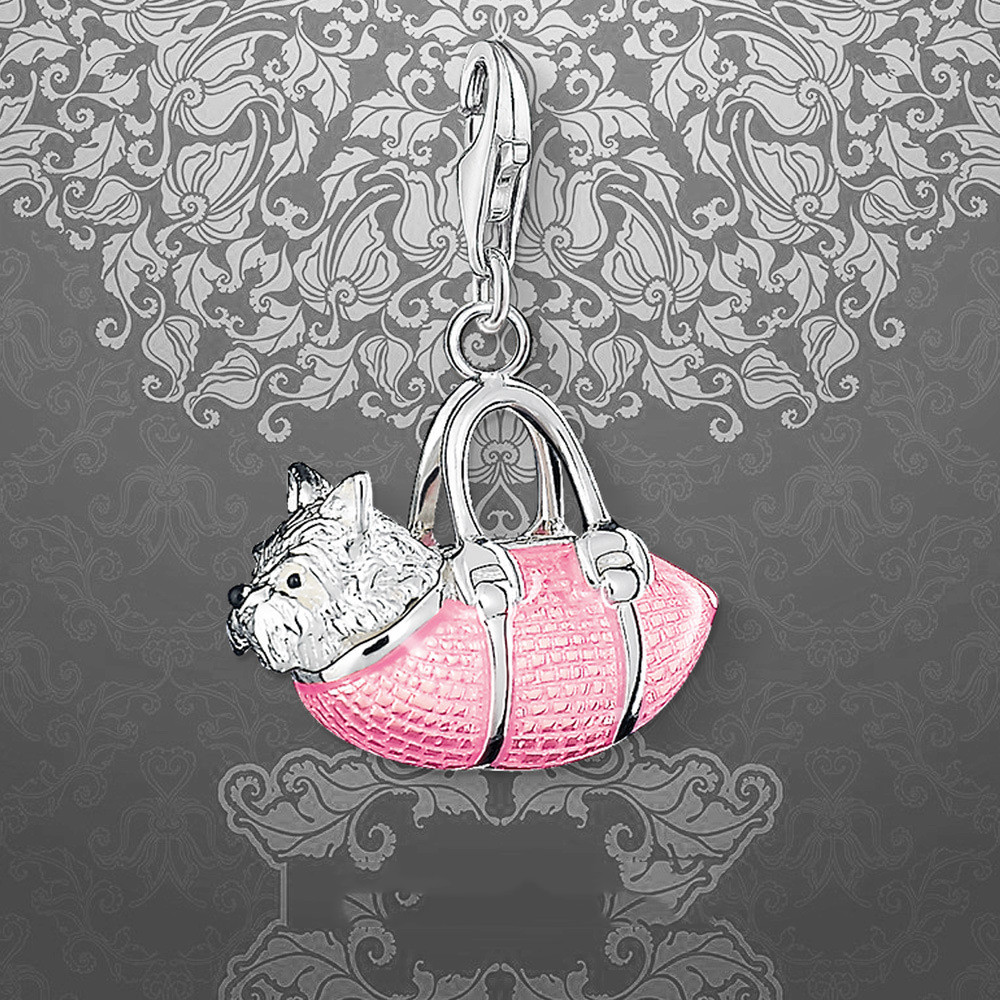 Pink Bag Puppy Pendant 925 Sterling Silver Cute Korean Temperament