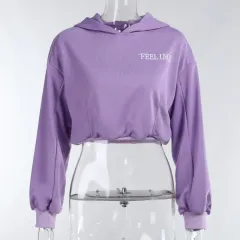 Solid Colour Monogrammed Hooded Hoodie Lady - Purple - View 1