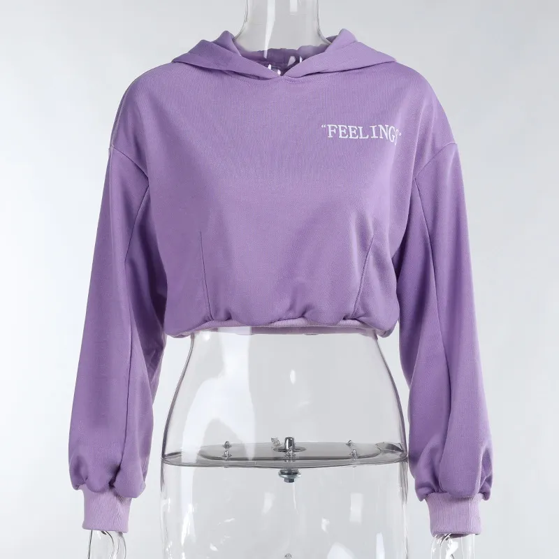 Solid Colour Monogrammed Hooded Hoodie Lady - Purple