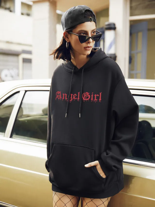 Autumn and Winter Women's Hooded Sweater, Street Casual Plus Size Sweater Black - Shop at LoveMi