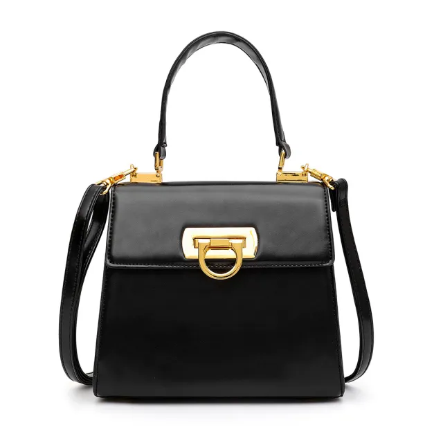 Fashion Trend All match Buckle PU Handbag Black - Shop at LoveMi