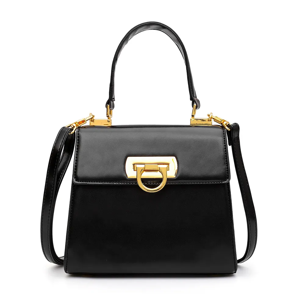 Fashion Trend All-match Buckle PU Handbag - Black