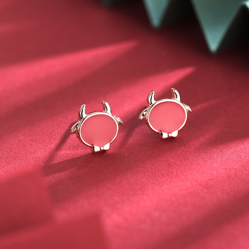 S925 Silver Cute Bull Earrings Natal Year