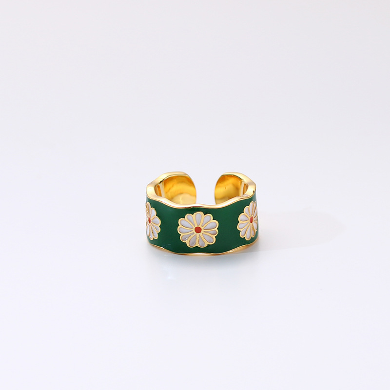Vintage Oil Drop Daisy  Ring Wide Ring