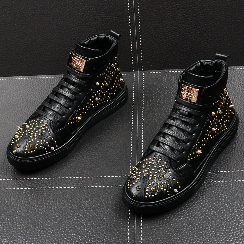 Men's High-Top Shoes Rivet Personality Hip-Hop Trendy Shoes