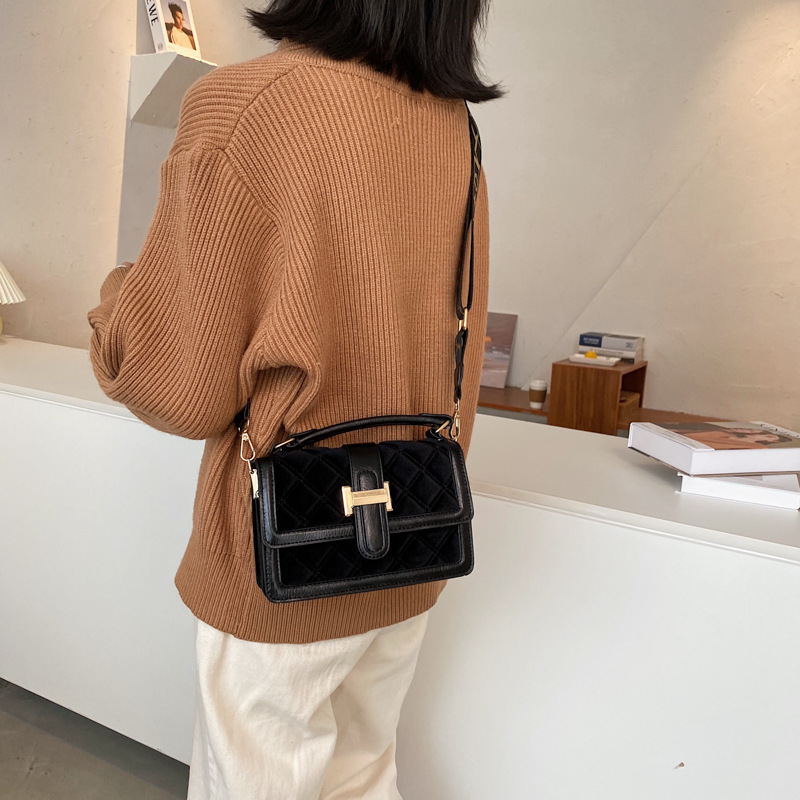 Velvet Wide Shoulder Strap Crossbody Small Square Bag