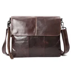 The First Layer Of Oil Wax Leather One Shoulder Men's Diagonal Bag - Coffee - View 1