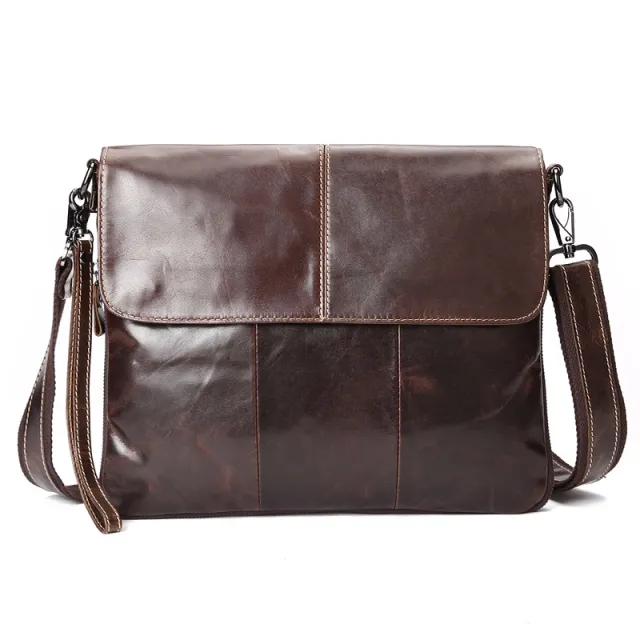 The First Layer Of Oil Wax Leather One Shoulder Men's Diagonal Bag Coffee - Shop at LoveMi