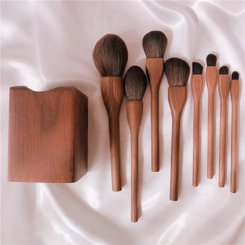 Wood Handle Makeup Brush Set Blush Brush Set Eye Eyeliner Powder Foundation Make Up Brushes Set - Photo Colour