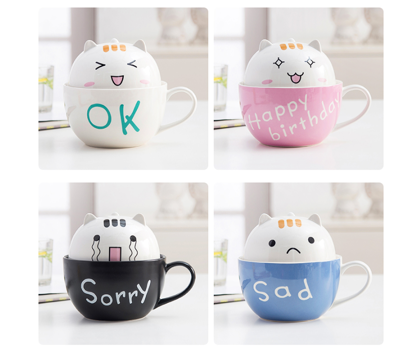 Ceramic Lovely Noodle Bowl With Cover Large Student belt