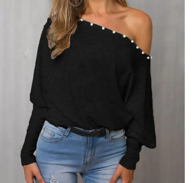 Shoulder Baring Bat Sleeve With Beads On Top Lady Black - Shop at LoveMi