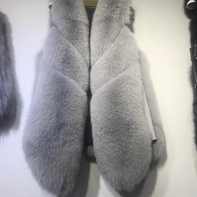 Fashion Mid length Faux Fox Plush Vest Fur Coat Light Grey - Shop at LoveMi