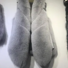 Fashion Mid-length Faux Fox Plush Vest Fur Coat - Light Grey - View 1