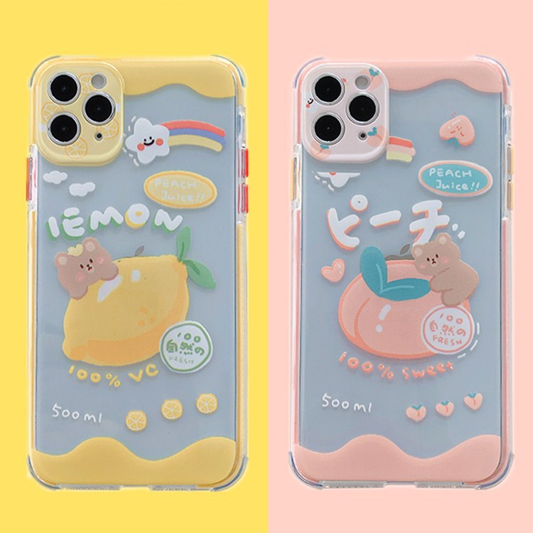 Capa iPhone Apple limão pêssego urso fruta suave