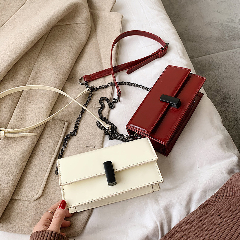 Pure Color Western Style Chain Small Square Bag