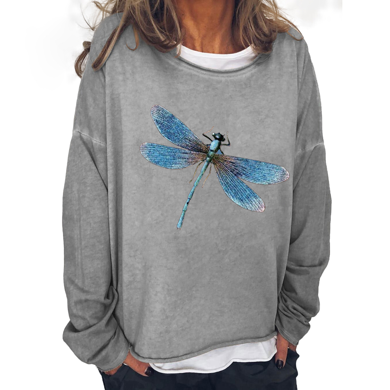New Dragonfly Printed Casual Sweatshirt Loose Sweater