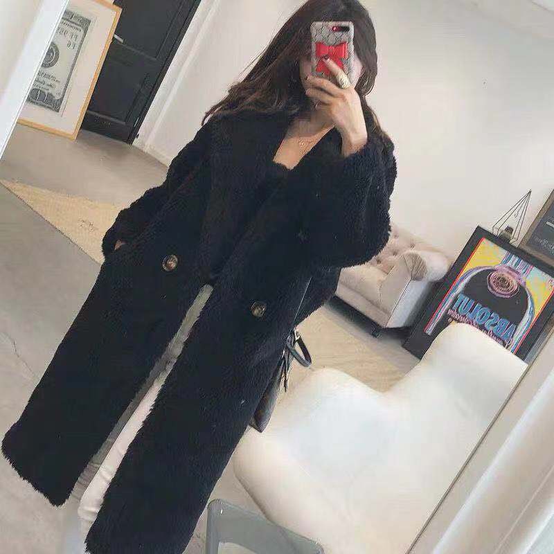 Women's Fur And Lamb Woolen Long Coat Black - Shop at LoveMi