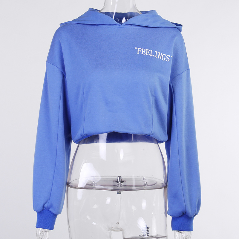 Solid Color Monogrammed Hooded Hoodie Lady Blue - Shop at LoveMi