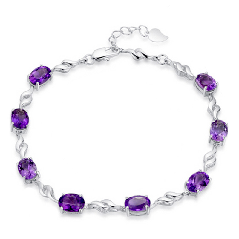 Fashion Simple Silver Plated Amethyst Bracelet