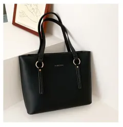 Pure Colour Large Capacity Fashion All-match Tote Bag - Black - View 1