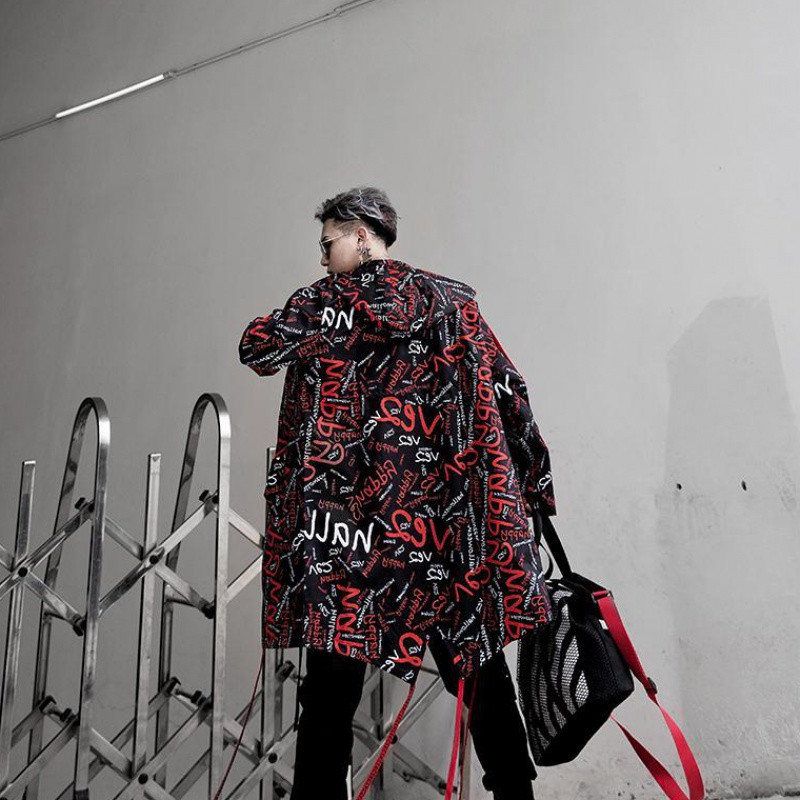 Mid-Length Handsome Full Print Fried Street Padded Jacket Thickened