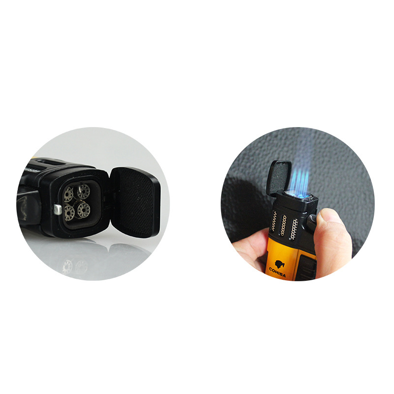Commemorative Edition Portable Four Straight Cigar Lighter With Hole Opener