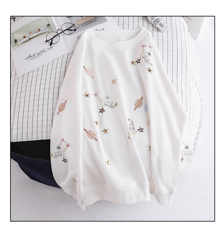 Korean Style Embroidered Sweater Women's Thin Loose White - Shop at LoveMi