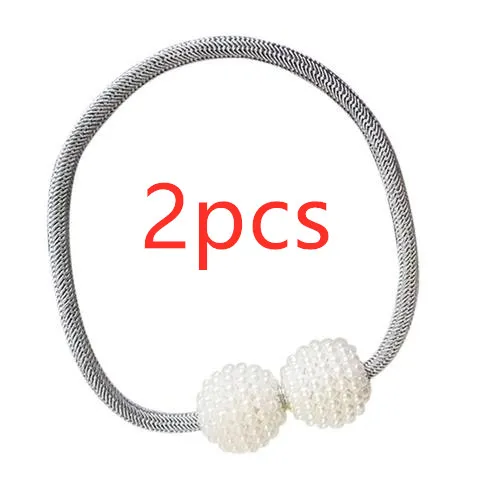 Magnetic Curtain Tiebacks Pearl Beads Gray2Pcs - Shop at LoveMi