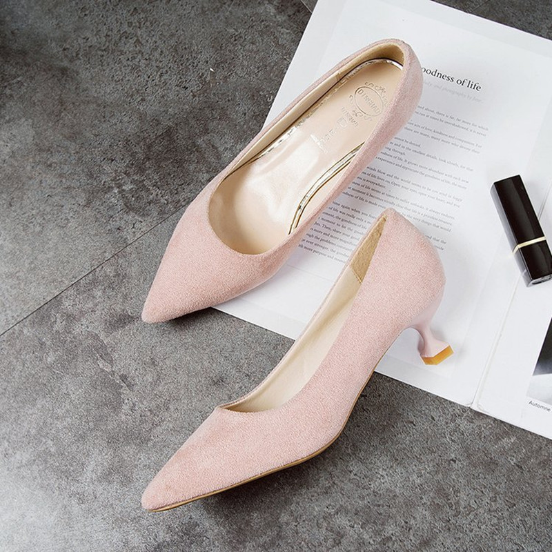 All-Match Pointed Black Suede Stiletto High Heels Women