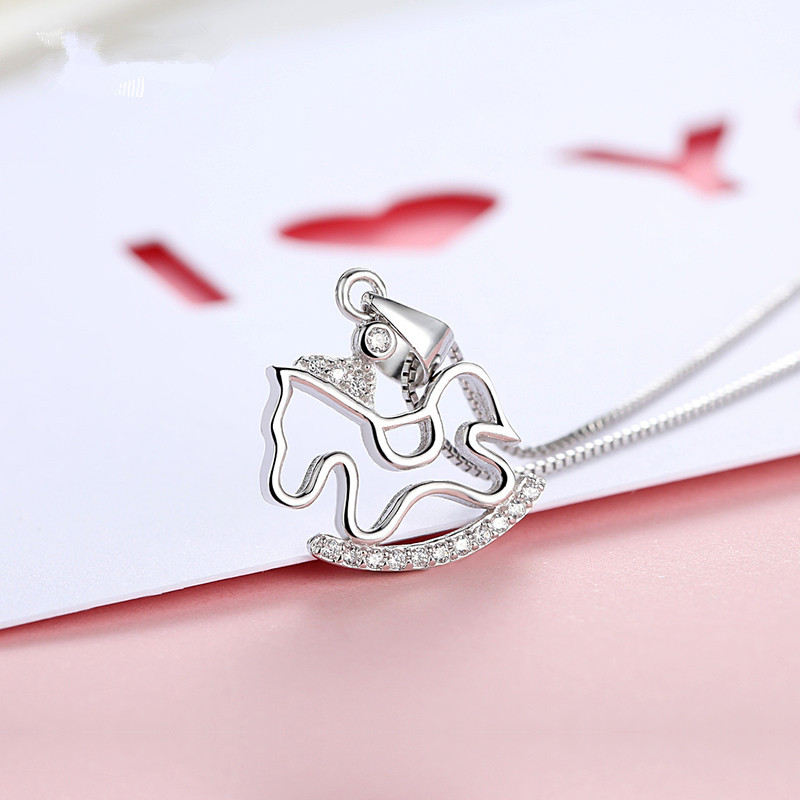 Necklace Female Pony Wood Zodiac Pendant Clavicle Chain Silver 925 Sterling Silver