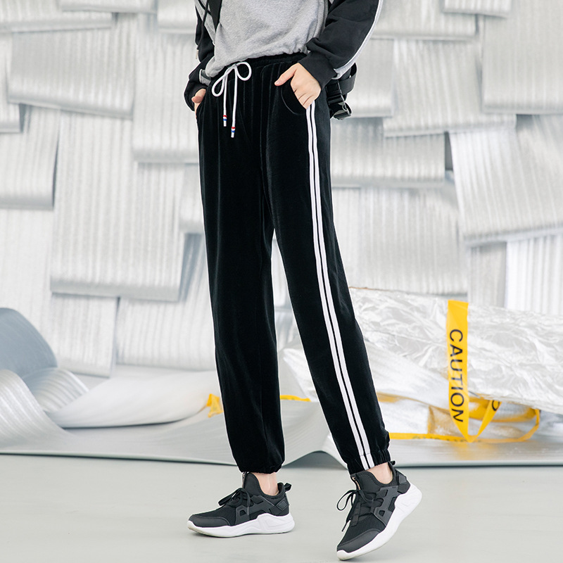 Gold Velvet Cropped Autumn And Winter Pants