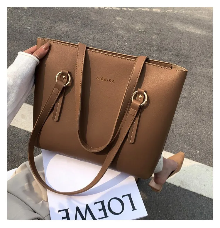 Pure Color Large Capacity Fashion All-match Tote Bag - Brown