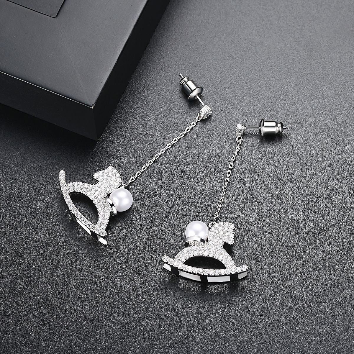 Rocking Horse Earrings Zircon Korean Fashion Long Pearl Women's Earrings