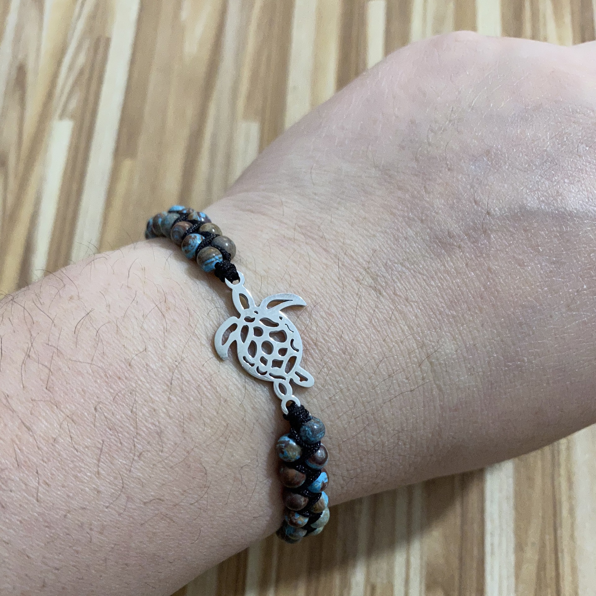 Stainless Steel Turtle Natural Stone Handwoven Bracelet
