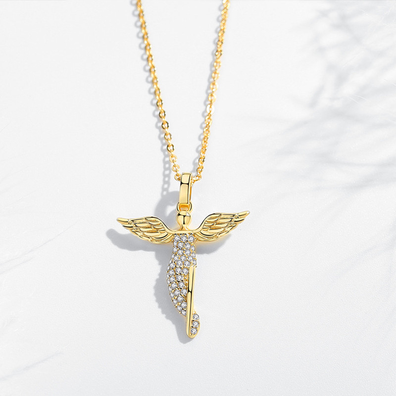 Sterling Silver Angel Wings With Zircon Necklace