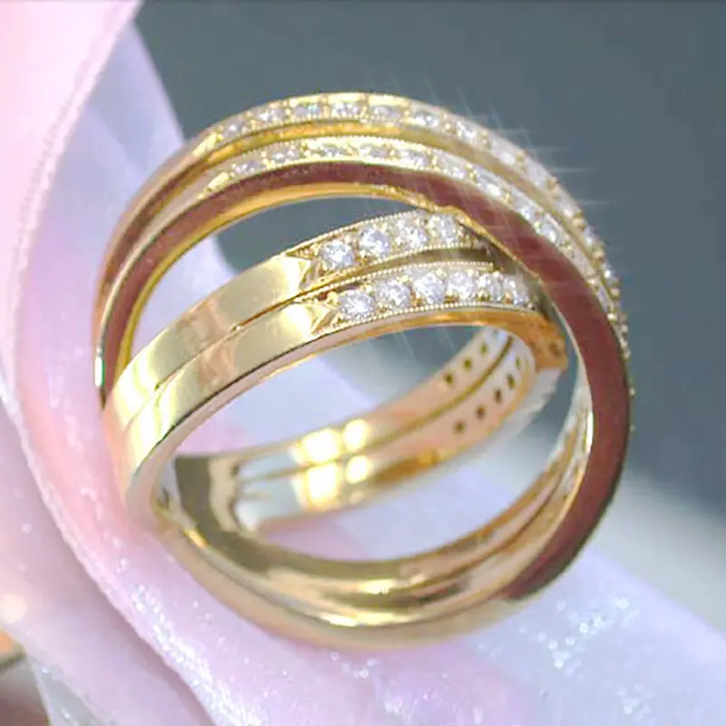 Luxury Women's Ring Double Row Cross Inlaid