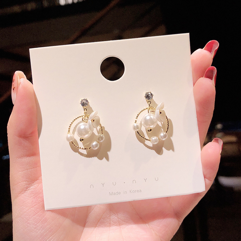 Circle Earrings Female Design Sense Pearl Temperament