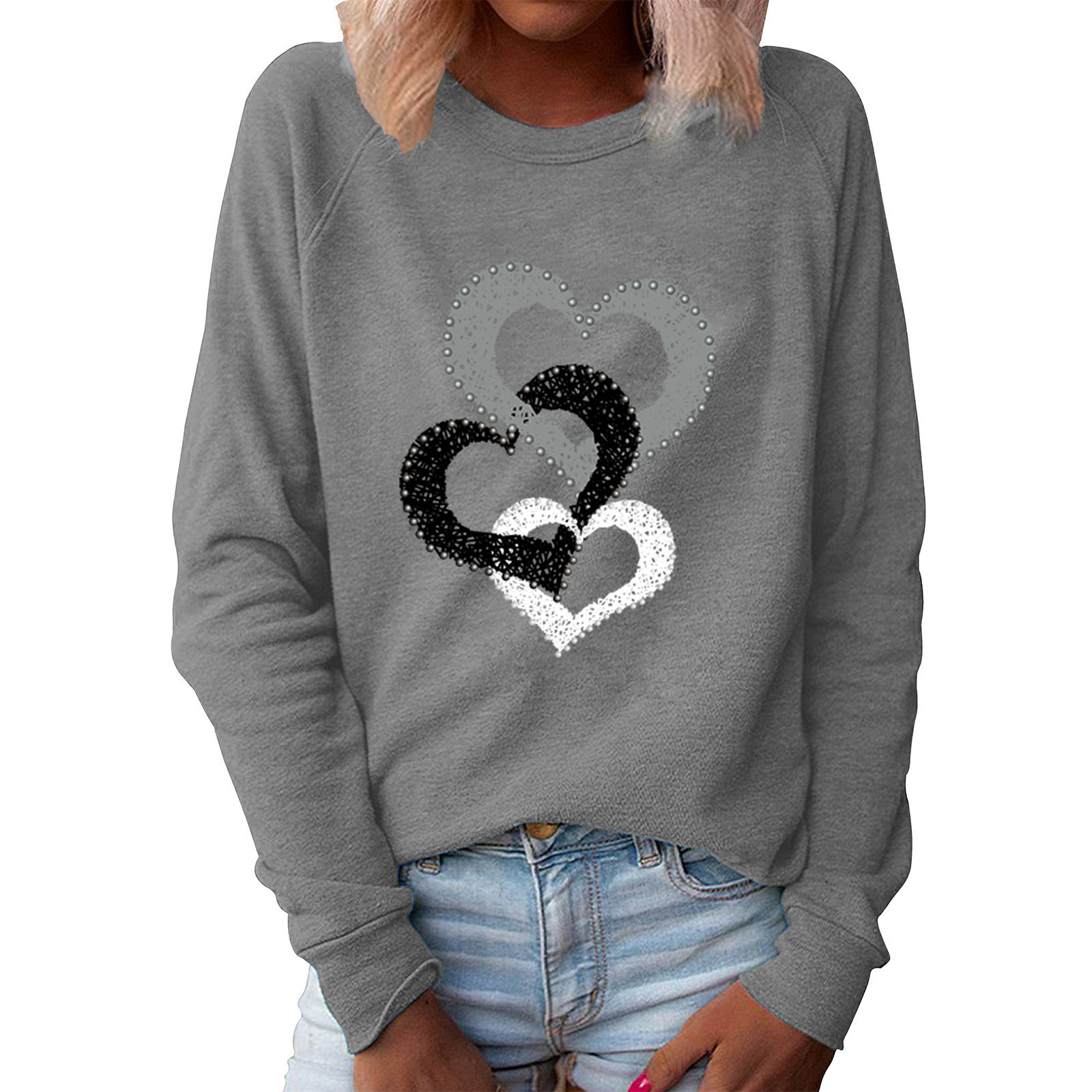 Christmas Top Valentine's Day Love Print Round Neck Long Sleeve Sweater
