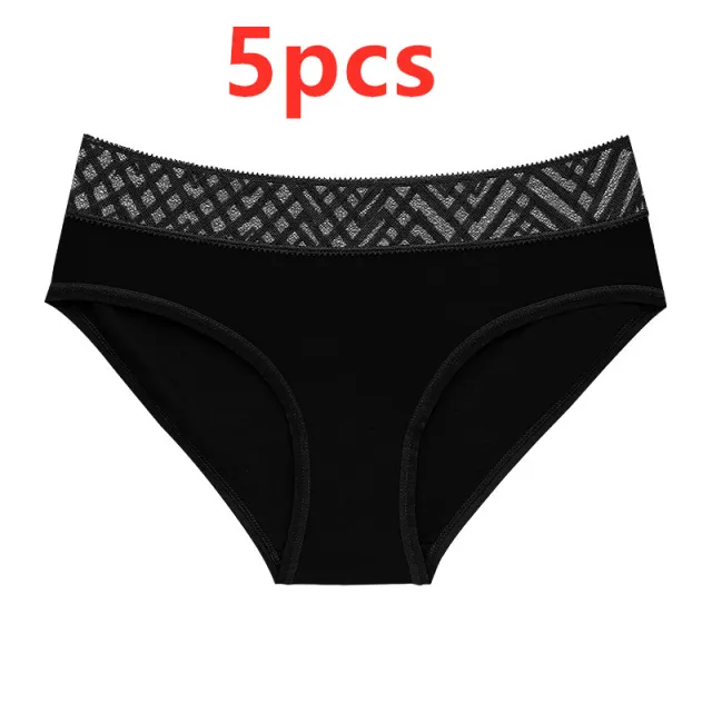 Medium and low waist underwear with lace trim Black5Pcs - Shop at LoveMi