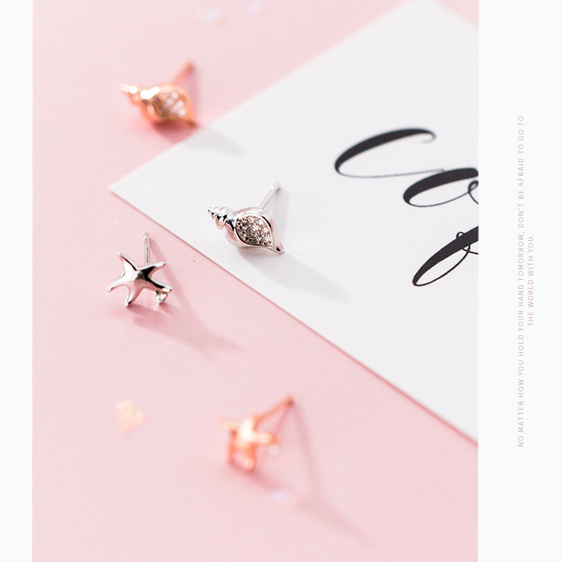 S925 Silver Conch Asymmetric Starfish Earrings
