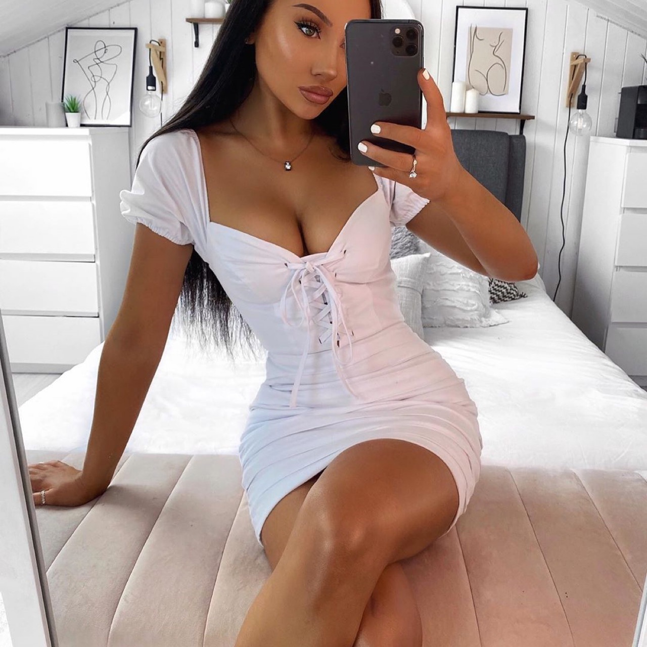 Women's Fashion One Neck Pleated Lace Up Short Skirt